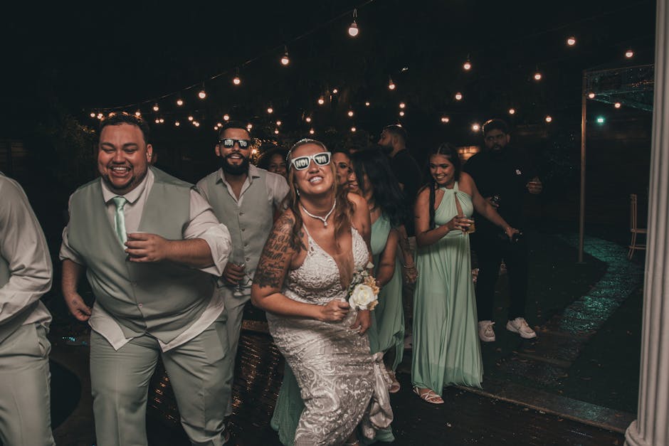 Wedding reception dancing lights and celebration